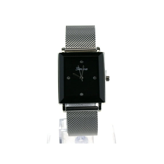 Mens Luxury Metal Shark Mash Metal Band Rectangular Designer Wrist Watch Silver Black