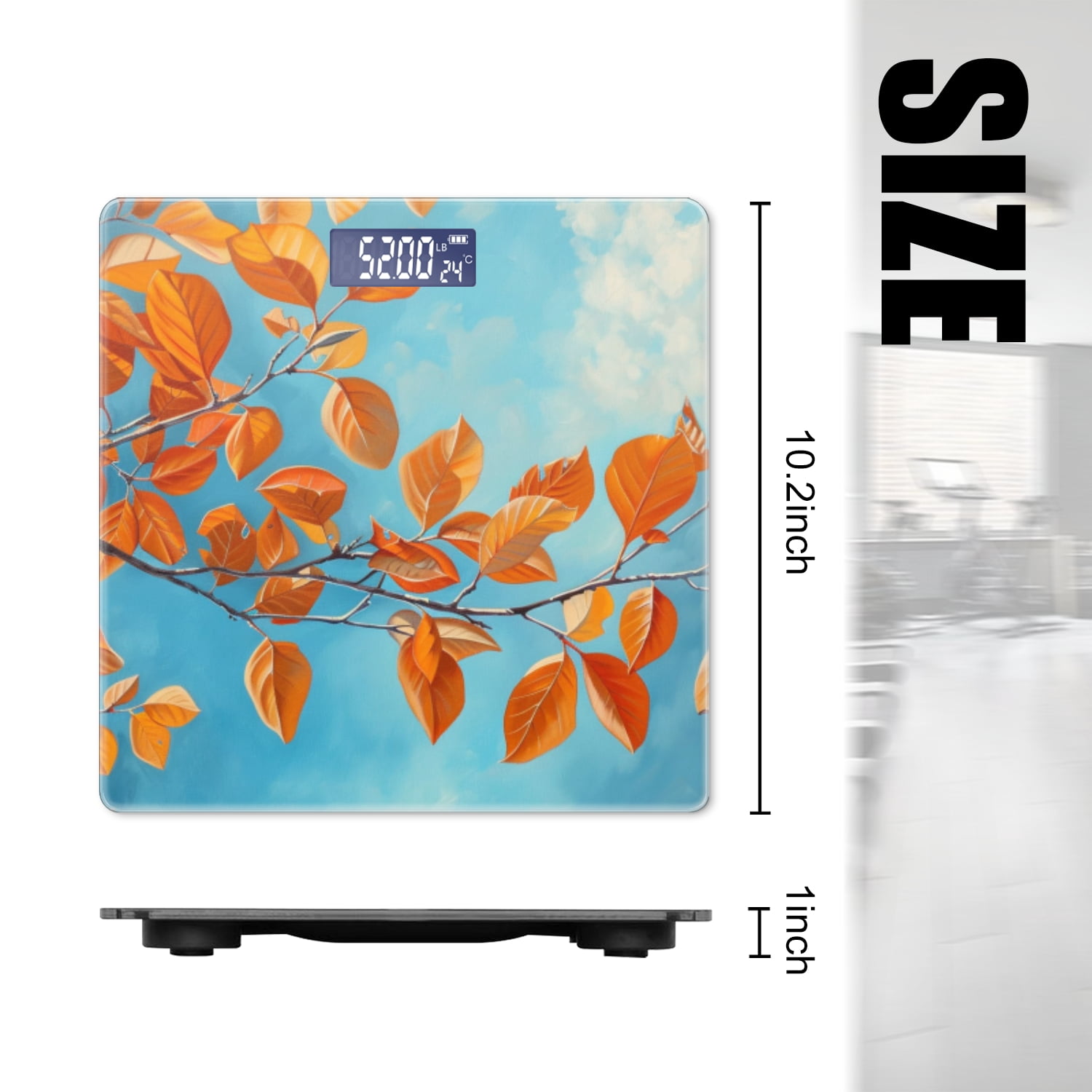 Digital Bathroom Scale with Large LCD Display,High Capacity Scale 400 lbs High Precision body fat scale-Oil Painting Of Orange Leaves On Tree Branch