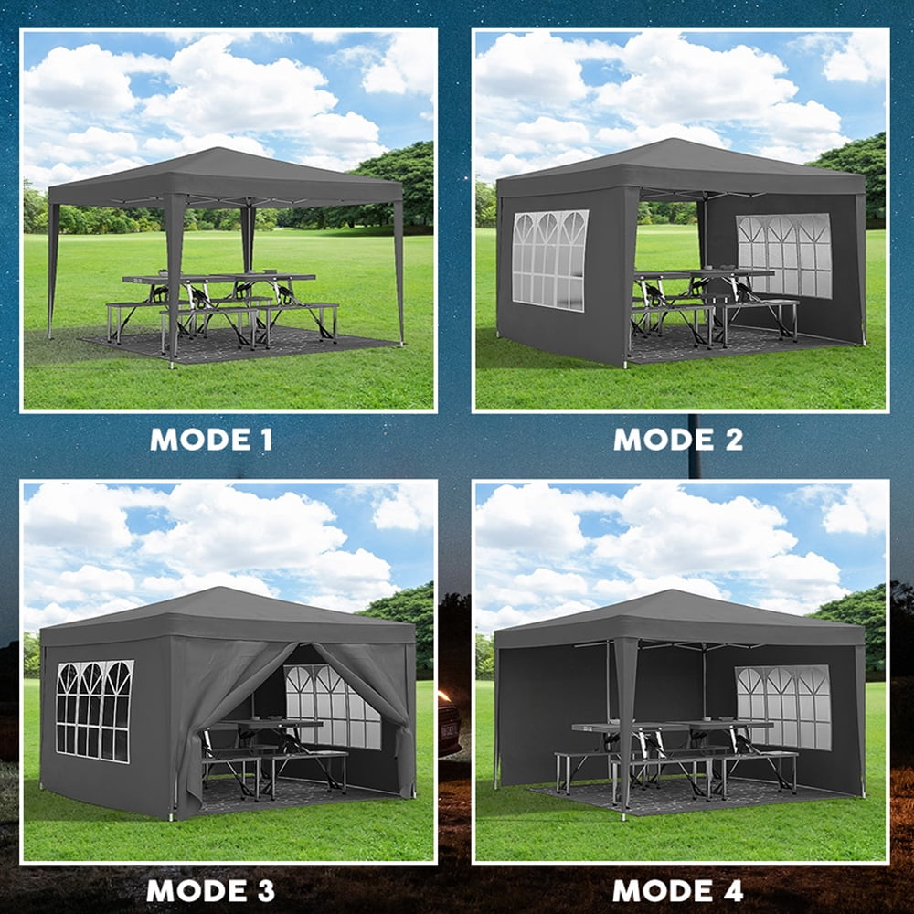 Miniyam 10x10 Pop Up Canopy Tent, Waterproof Outdoor Canopy with Removable Sidewalls, Windows, Sandbags and Carry Bag, Black