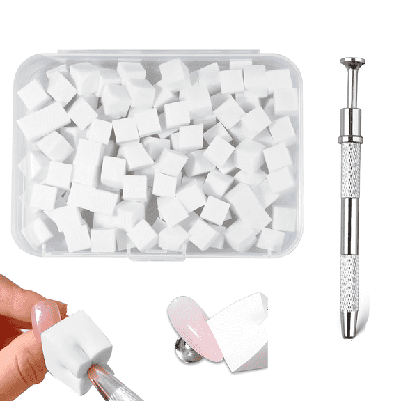 100 Pcs Soft Nail Sponges with Grabbing Pen, Nail Art Sponge for Ombre, Gradient Effect Painting Gel Halo Dyeing Tool Brush