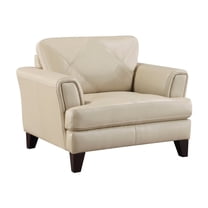 Lisa 38 Inch Accent Chair, Cream Top Grain and Split Leather, Solid Wood