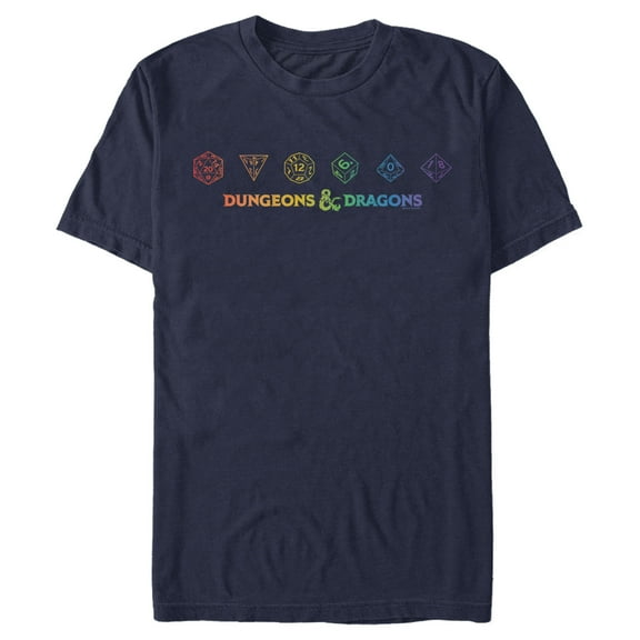 Men's Dungeons & Dragons Rainbow Dice Logo Graphic Tee Navy Blue Small