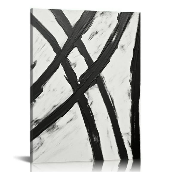 ONETECH Black and White Abstract Framed Canvas Wall Decor, Large Size Hand-Painted Foil Poster Canvas Painting, Abstract Art Stitching Painting for Office Living Room Bedroom 16x20\