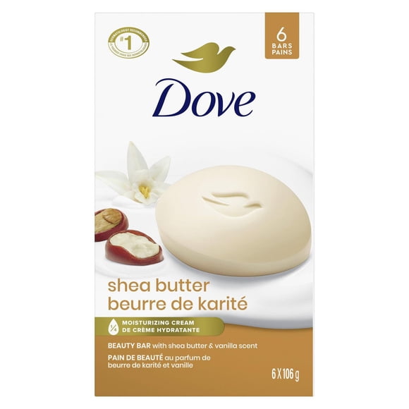 Dove Pain de beauté Nettoyant Doux pour une peau douce et soignée Vanille et Beurre de Karité avec 1/4 de crème hydratante,