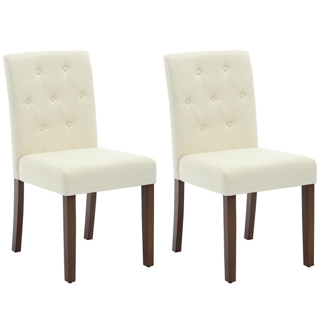 EDTara Dining Chairs Set of 2, Upholstered Button-Tufted Kitchen Chairs with Padded High Back, Solid Wood Legs & Adjustable Foot Caps for Dining Room