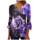 thumbnail image 4 of Blusa informal con botones estampados y plisados de plástico para mujer, manga 3/4, manga corta y cuello de cuerno., 4 of 4