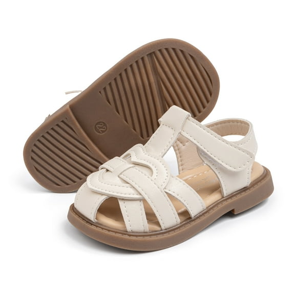 Meckior Toddler Girls Sandals PU leather Hollow Out Striped Patchwork Shoes for Little Kids