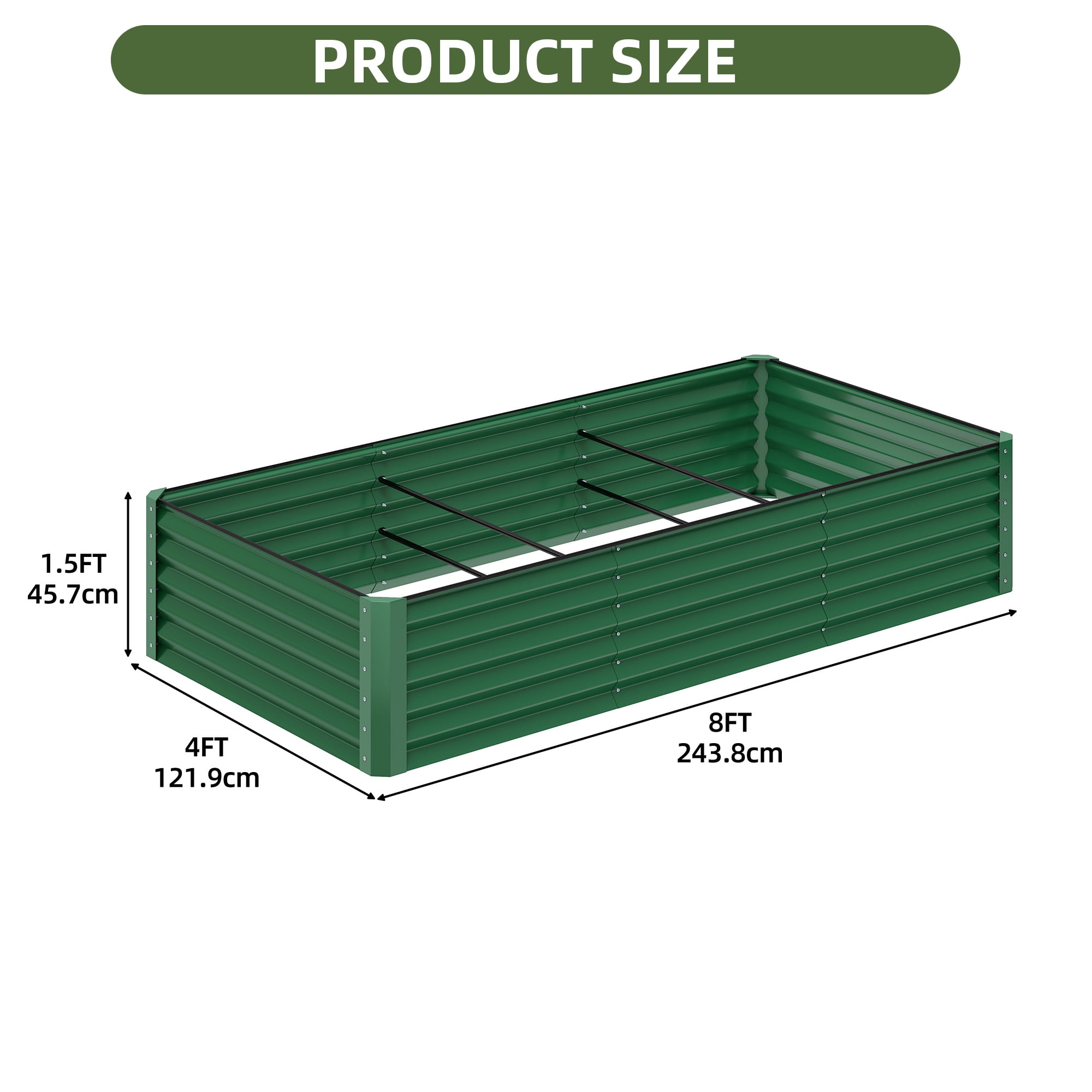 Dextrus 8x4x1.5Ft Large Raised Garden Bed, Galvanized Metal Planter with Accessories & Gloves, Green