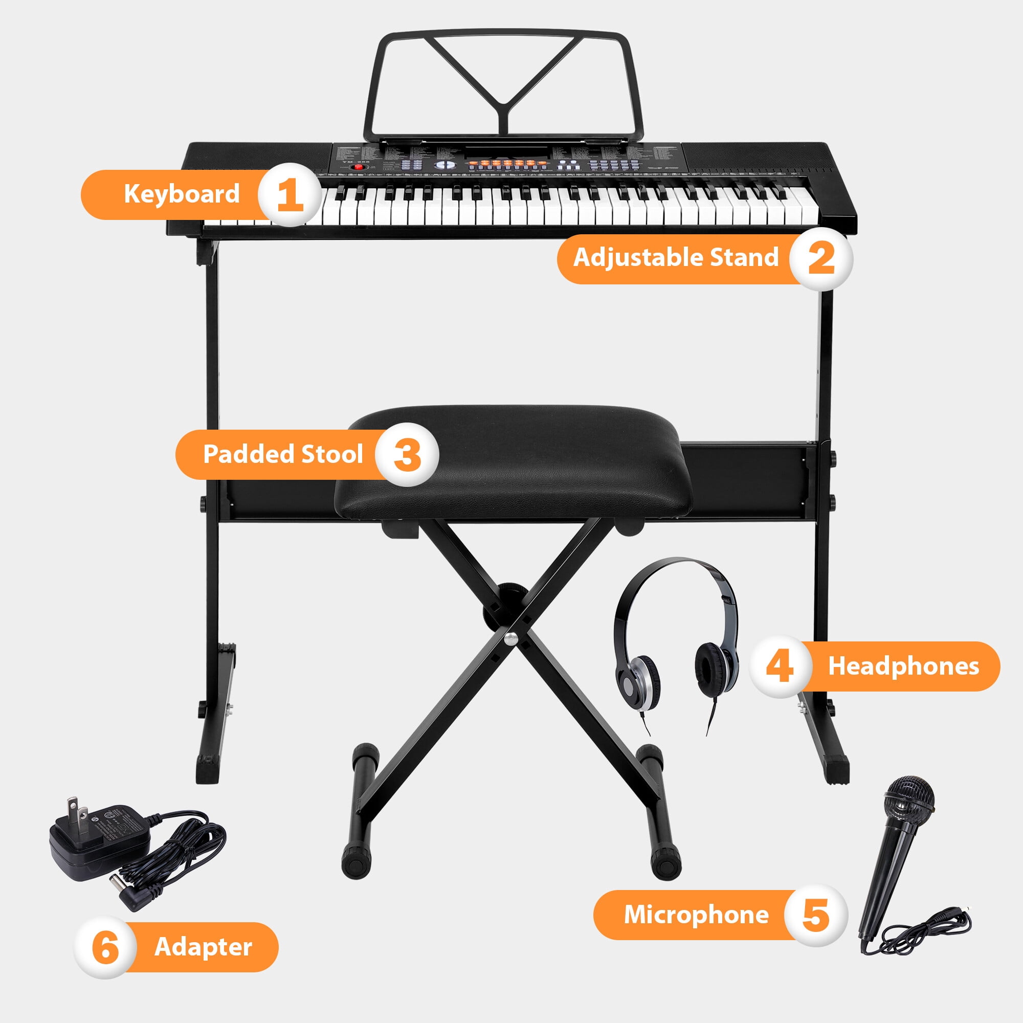 ZenSports 61-Key Portable Electronic Keyboard Piano Set Height Adjustable W/LED Screen, Stand, Stool, Microphone, Pink