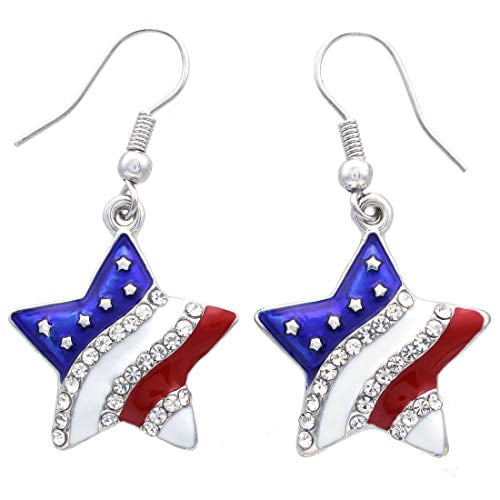 Soul Breeze Collection - Patriotic Red White Blue American USA Flag Star Dangle Drop Earrings 4th of July Independence Day Gift (Star Hook)