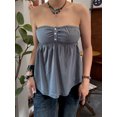 thumbnail image 4 of Argulvti Women Tube Top, Strapless Backless Solid/Stripes Vest Pleated Summer Tops, 4 of 8