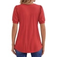 thumbnail image 3 of MOYIKO Blouses for Women T Shirts Pleated Button Puff Short Sleeve Shirts Dressy Casual V Neck Tunic Tops Summer Shirts, 3 of 7