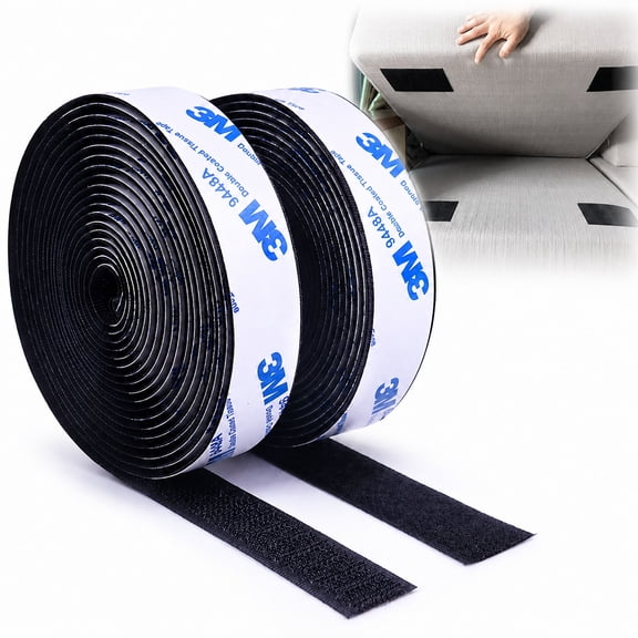 3M Hook and Loop Self Sticky Adhesive Tape, Heavy Duty Interlocking Tape Sewing Fasteners, Black Strips with Adhesive Heavy Duty, 2 Rolls-Black