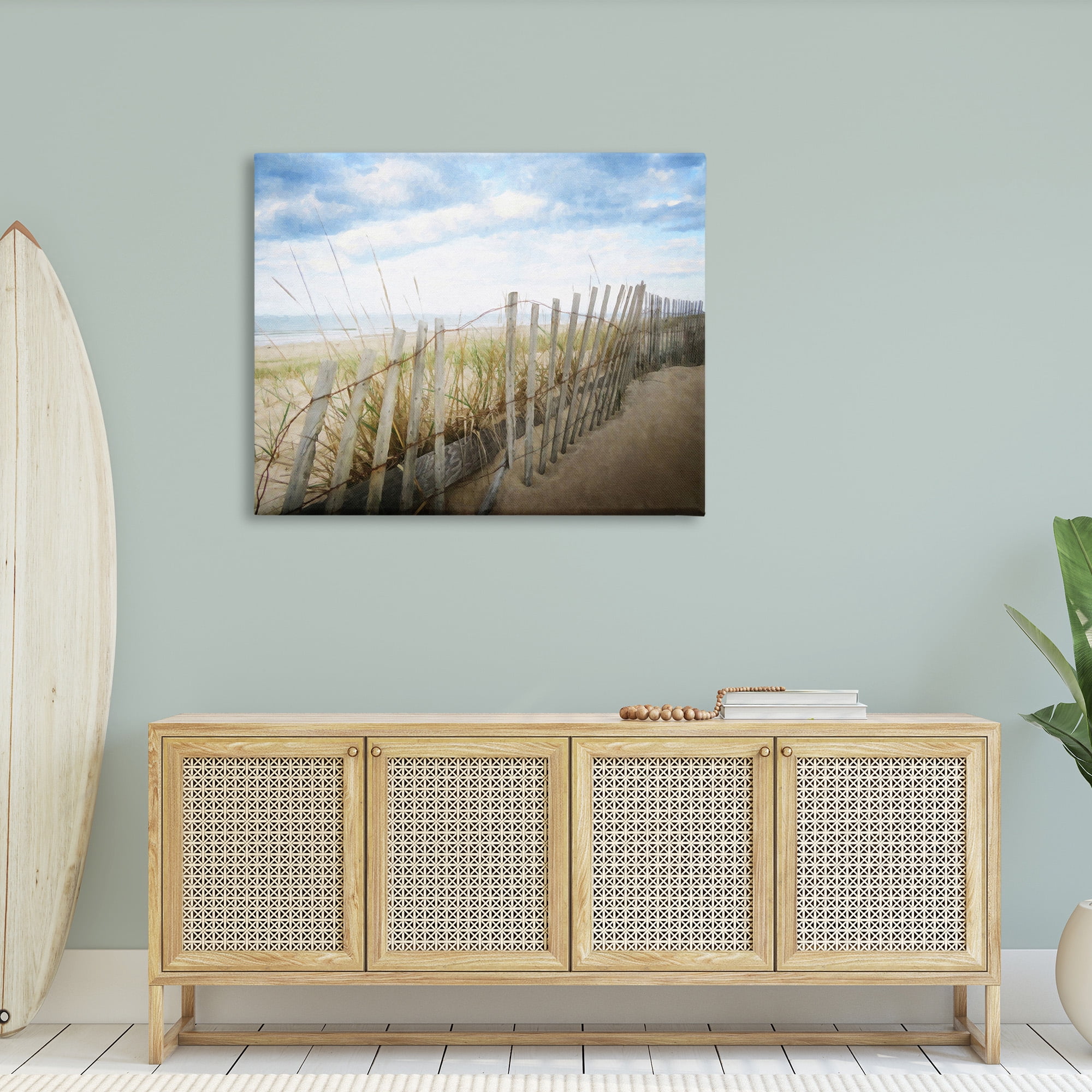 Stupell Industries Summer Beach Fence Landscape Painting Gallery Wrapped Canvas Art Print Wall Art, 48 x 36