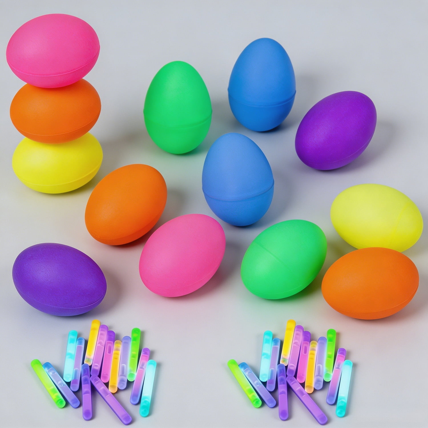 Glow in The Dark Easter Eggs, Fillable Plastic Eggs with Mini Glow Stickers for Hunt and Decorations