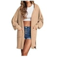 thumbnail image 1 of Lilgiuy Women's Solid Color Long Pocket Hood Solid Color Lantern Sleeve Long Sleeve Cardigan，Khaki,12 Dresses for 2022, 1 of 5