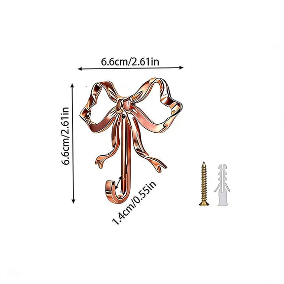 Bow Wall Hook, Bow Hook Single Hanger, Sturdy Metal Coat Hook for Coats, Hats & Bags, Multi Purpose Decorative Wall Hook, Small, Rose Gold