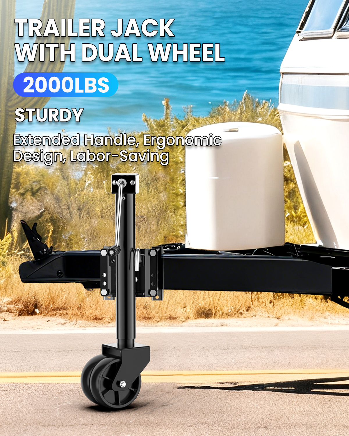 2000 lbs Trailer Jack with Dual Wheel Heavy Duty, 23" Lift, 20-24V Cordless Drill Compatible, for RV, Boat, Yacht & Utility Trailers, Black