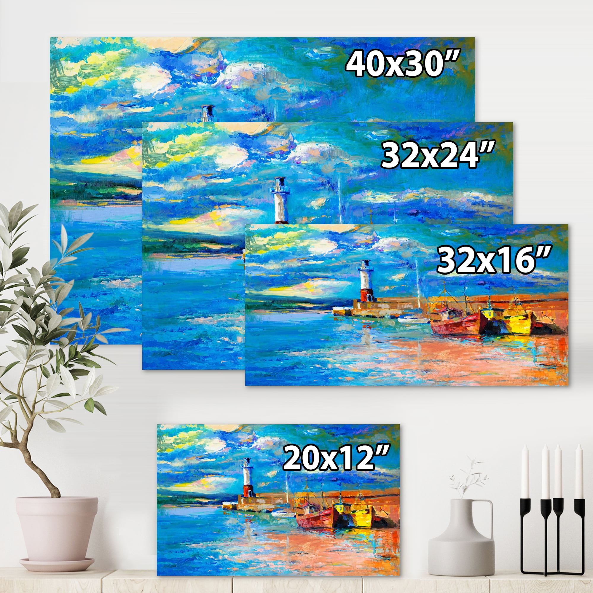 Designart ' Lighthouse By The Shore In Evening Glow ' Nautical & Coastal Canvas Wall Art Print