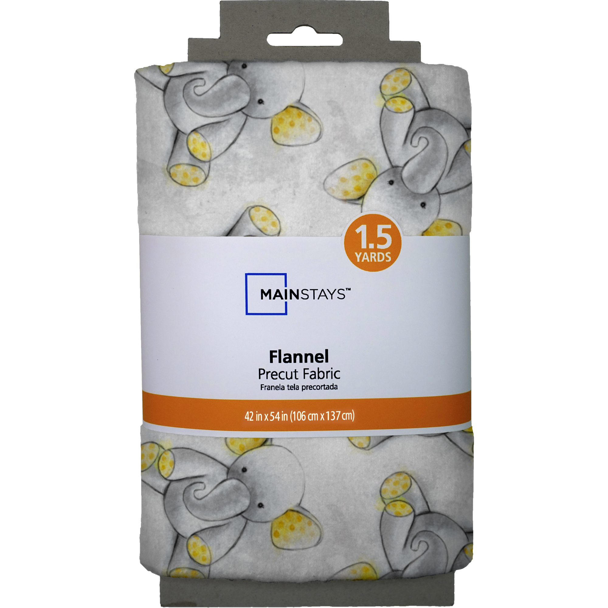 Mainstays 42" x 1.5 yd Cotton Light-weight Flannel Sleepytime Elephant Precut Sewing & Craft Fabric, Gray