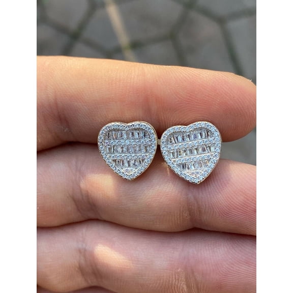 Hitanshu Jewels Baguette Cut Cubic Zirconia Women's Heart Shape Stud Earrings 14K White Gold Finish