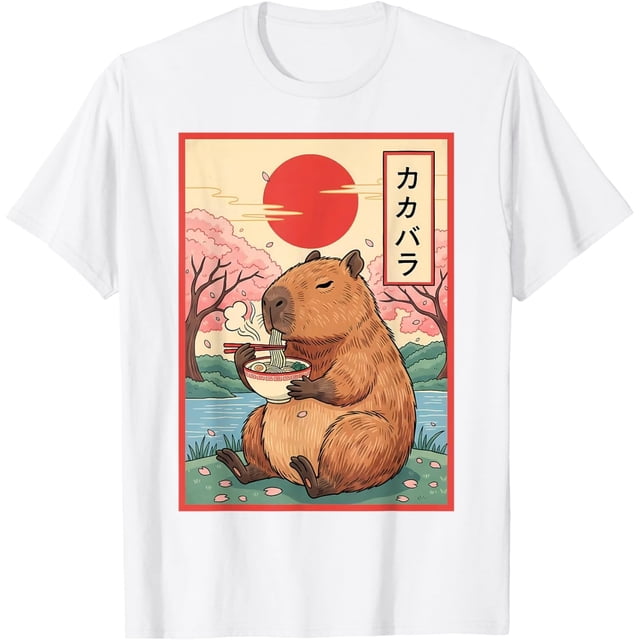 Capybara Anime Graphic Ramen Kawaii - Camiseta japonesa vintage