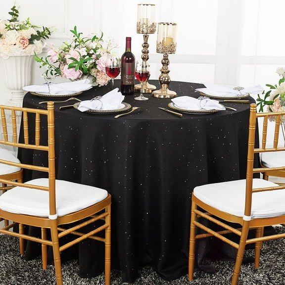 Wedding Linens Inc. 120" Round Paillette Poly Flax / Burlap Sequins Hessian Tablecloths Table Covers for Wedding Party Events Luxury Dcor use - Black