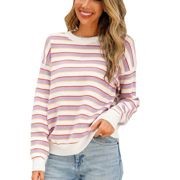 Gibobby Suéteres para mujer, Suéter de Cuello Redondo súper Suave para Mujer Suéter para Mujer(Morado,CH)