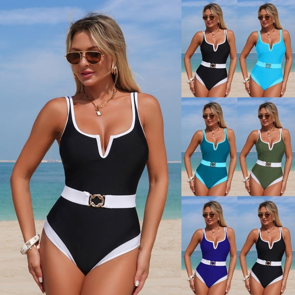 FNFYFH One Piece Swimsuits for Women Color Block Hiigh Waist Bathing Suit Slimming Fit Swim Suits 2026