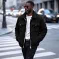 thumbnail image 6 of WIZUTIZ Men's Sherpa Lined Trucker Jacket Stand Collar Full Zip Fall Winter Warm Fuzzy Outerwear Coat, 6 of 9