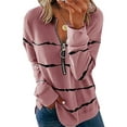 thumbnail image 2 of Daeful T-shirt à Manches Longues T-shirt Rayé T-shirt pour Dames à la Mode Décontracté Col en V Chandail Rose m, 2 of 7