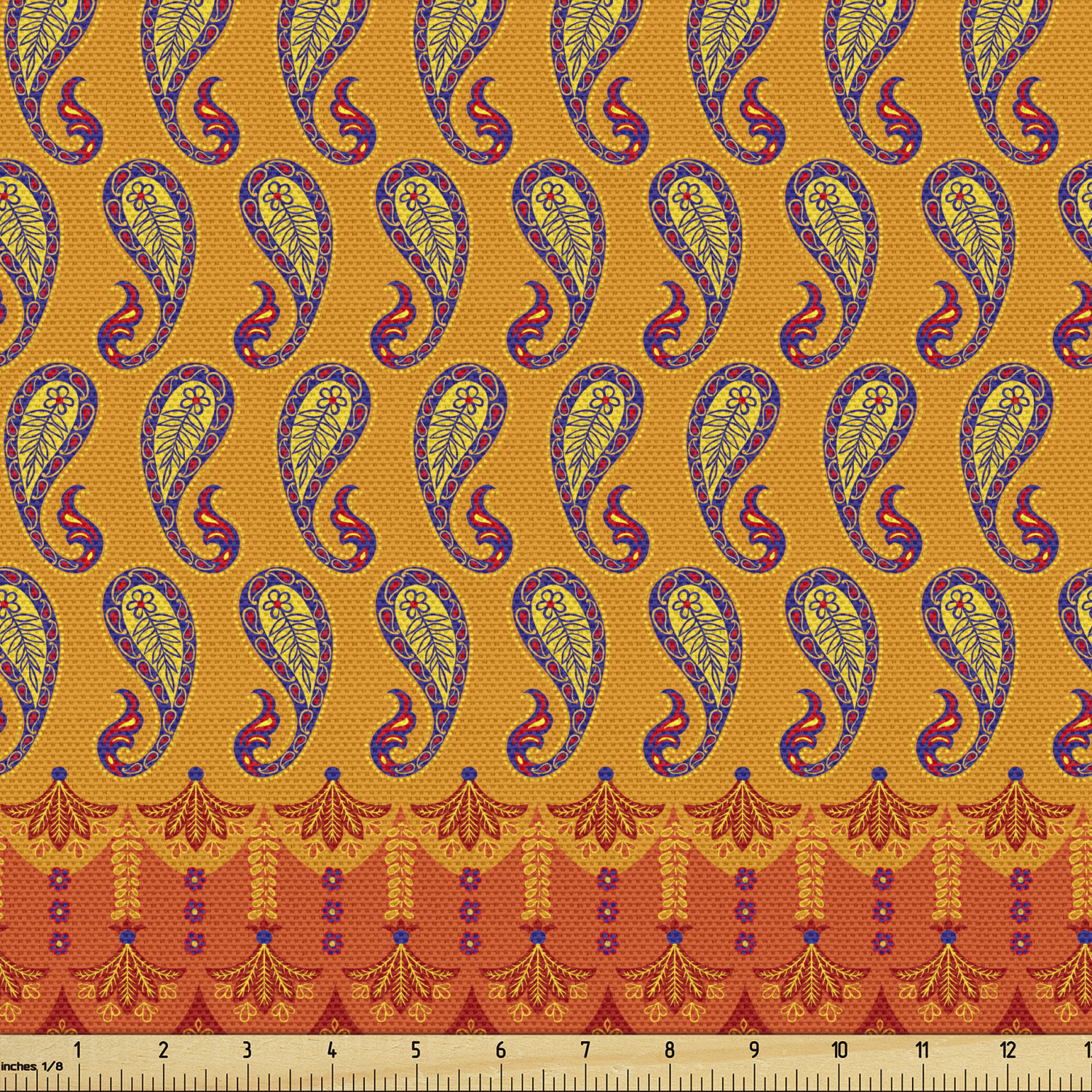 Paisley Fabric by the Yard, Oriental Floral Damask Ornament with