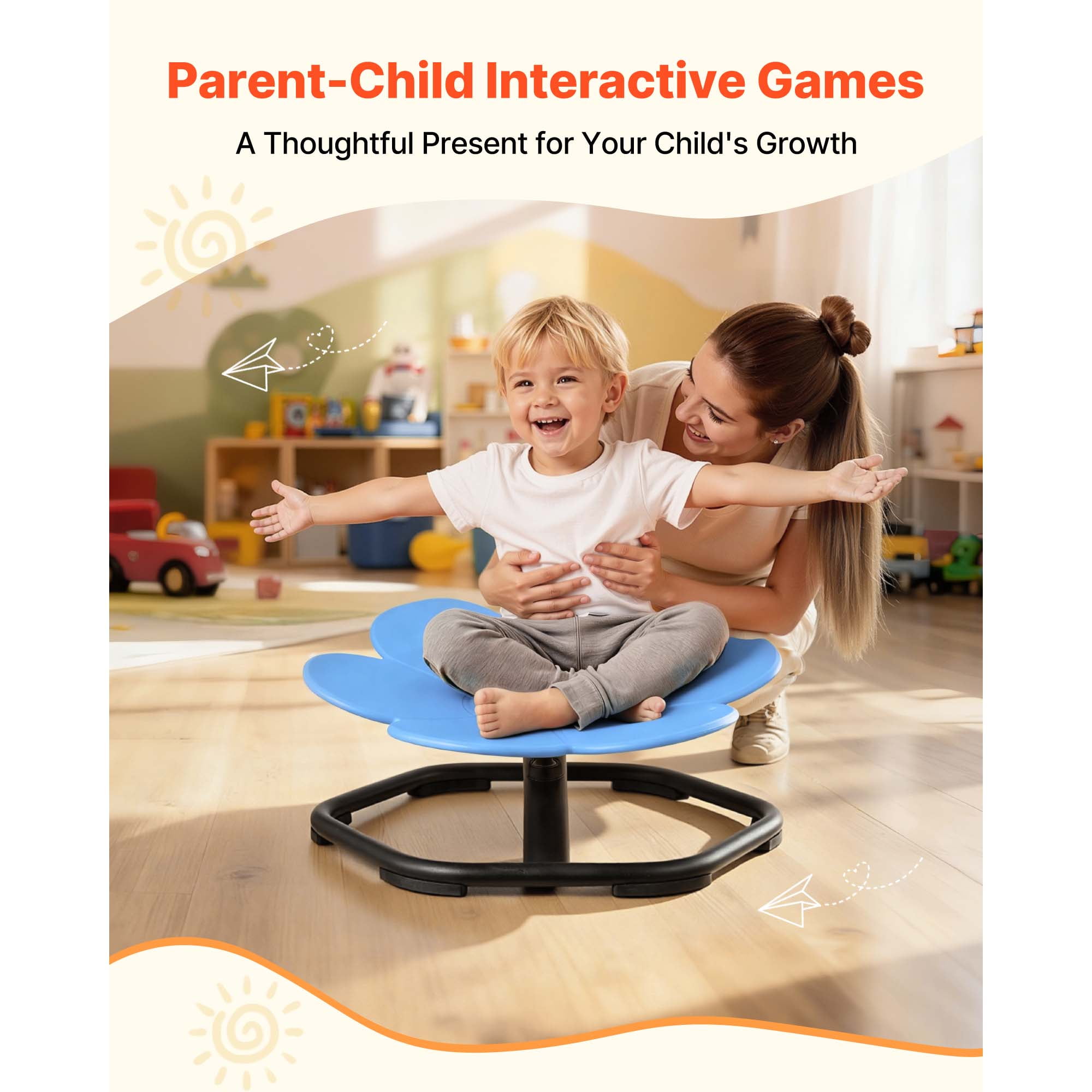 KFFKFF Kids Rotating Chair, 220 lbs Weight Limit, Flower-Shaped Sensory Spinning Seat, Designed for Children with Sensory Needs, Stable Non-Slip Metal Base, Toddler Spin and Sit Chair