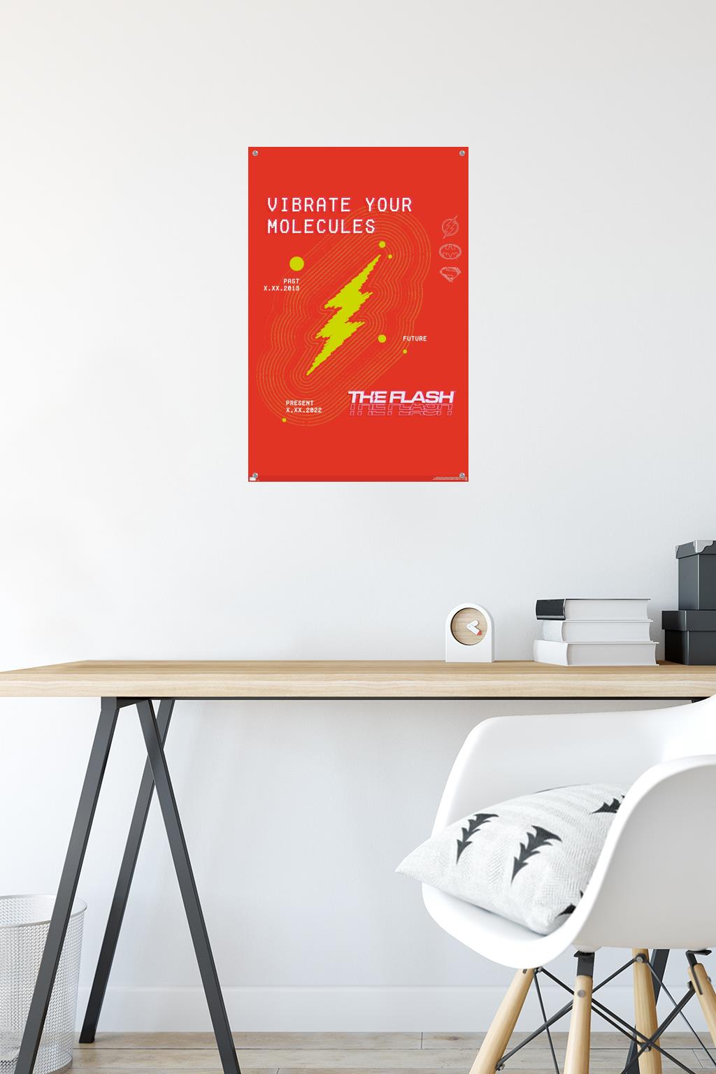 DC Comics Movie The Flash - Vibrate Your Molecules Wall Poster with Push Pins, 14.725" x 22.375"