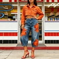 thumbnail image 3 of Textilo Womens Floral Print Jeans Wide Leg High Waisted Denim Pants with Pockets Cropped Jean Baggy Trendy Loose Casual Clothes,Orange 2XL, 3 of 5