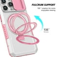 thumbnail image 3 of ELEHOLD Rugged Case for iPhone 15 Pro with Sliding Camera Lens Cover Rotation Ring Holder Stand Function Compatible with MagSafe Shockproof Cover for iPhone 15 Pro 6.1 Inch - White+Pink, 3 of 10