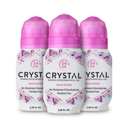 CRYSTAL Deodorant - Mineral Roll on Vegan Deodorant for Women and Men, Unscented - 2.25 fl. oz. (3 Pack) (Packaging May Vary)