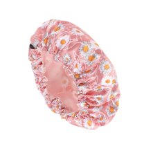Unique Bargains 1 Pc Women Flowers Bath Cap for Bathroom Business Travel Pink White