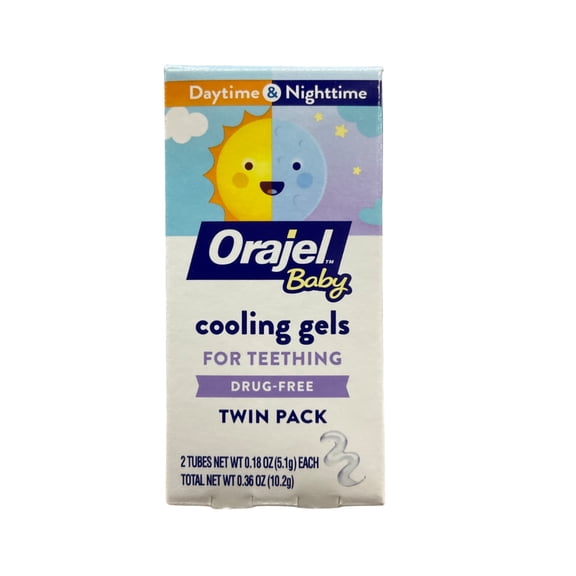 Orajel Non-Med Baby Teething Day & Night Cooling Gels Twin Pack Benzocaine Free 0.18 Oz.