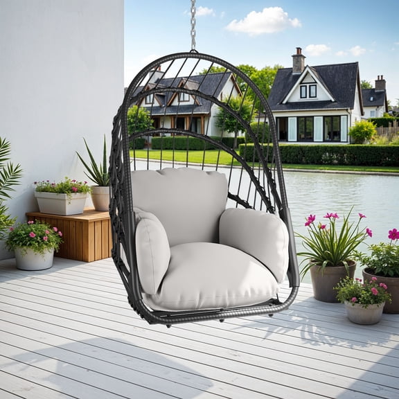 Uforic Hammock Egg Chair with Cushions,Foldable Hanging Basket Egg Chair for Outdoor, Indoor - Gray