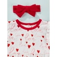 thumbnail image 5 of Kiapeise Baby Girl Lace Fly Sleeve Heart Print Romper One Piece Jumpsuit and Headband, 5 of 8
