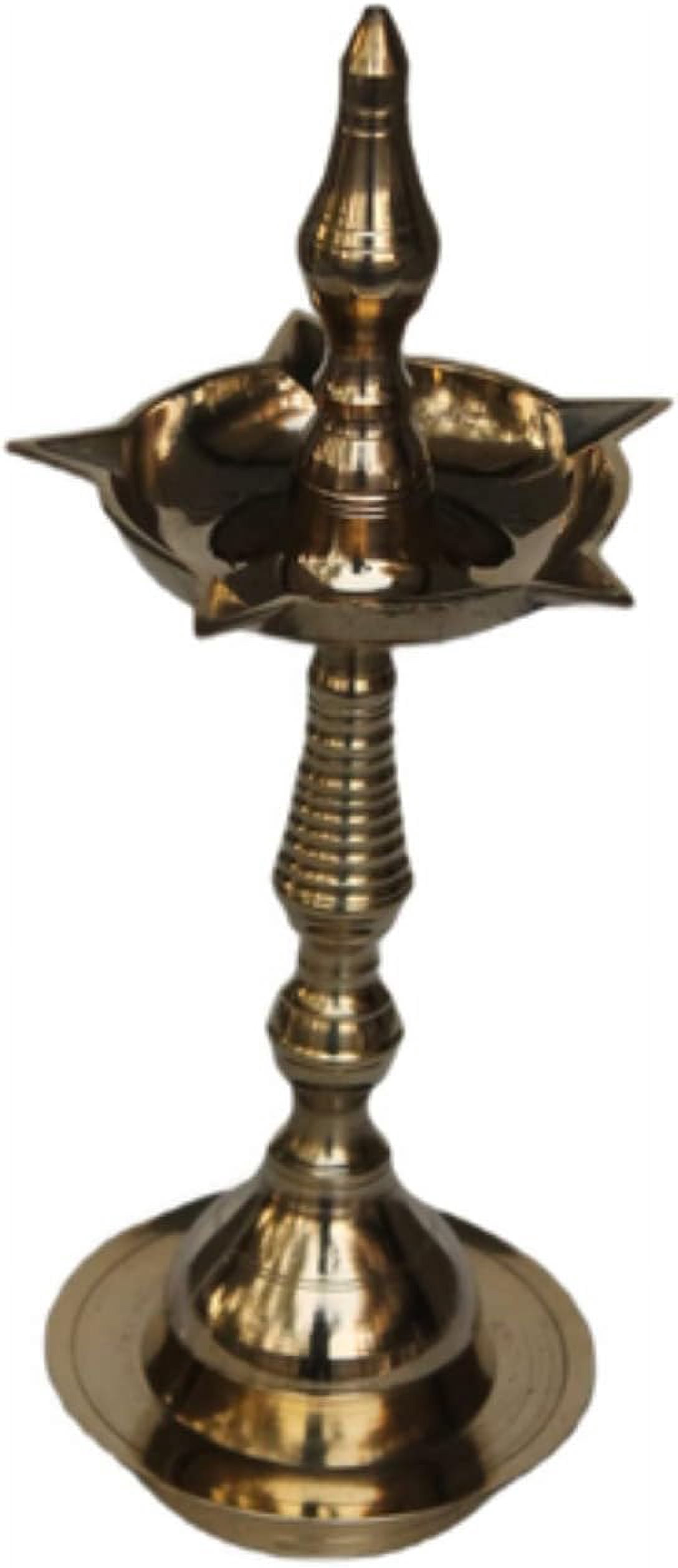 PARIJAT HANDICRAFT Handcrafted Brass Oil lamp - Diya for Pooja Diwali Purpose puja aarti Article Brass Pillar Diya: 5 face Mini Oil lamp (10.2)