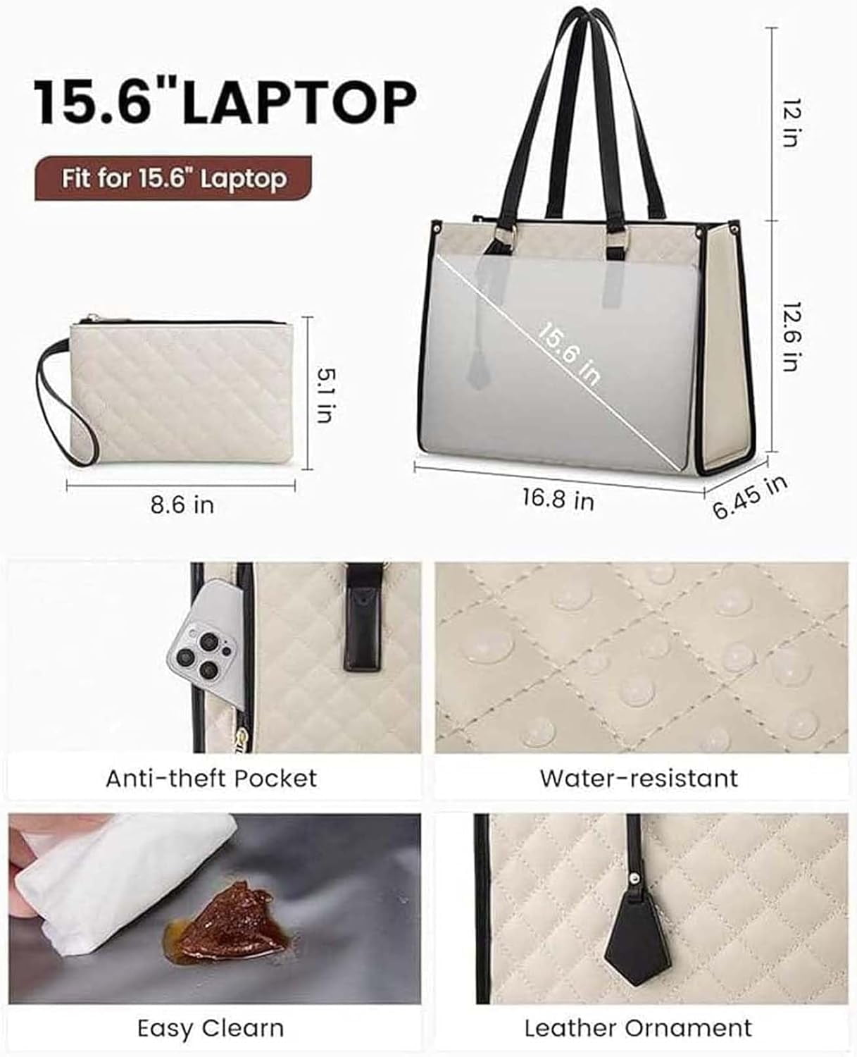 2 in 1 Tote Bag Lunch Bag Combo, 2026 New Tote Bag Insulated Lunch & Travel Tote,  15.6 Inch Tote Bag with Lunch Compartment ,Large Convertible Laptop Work Handbag for Women
