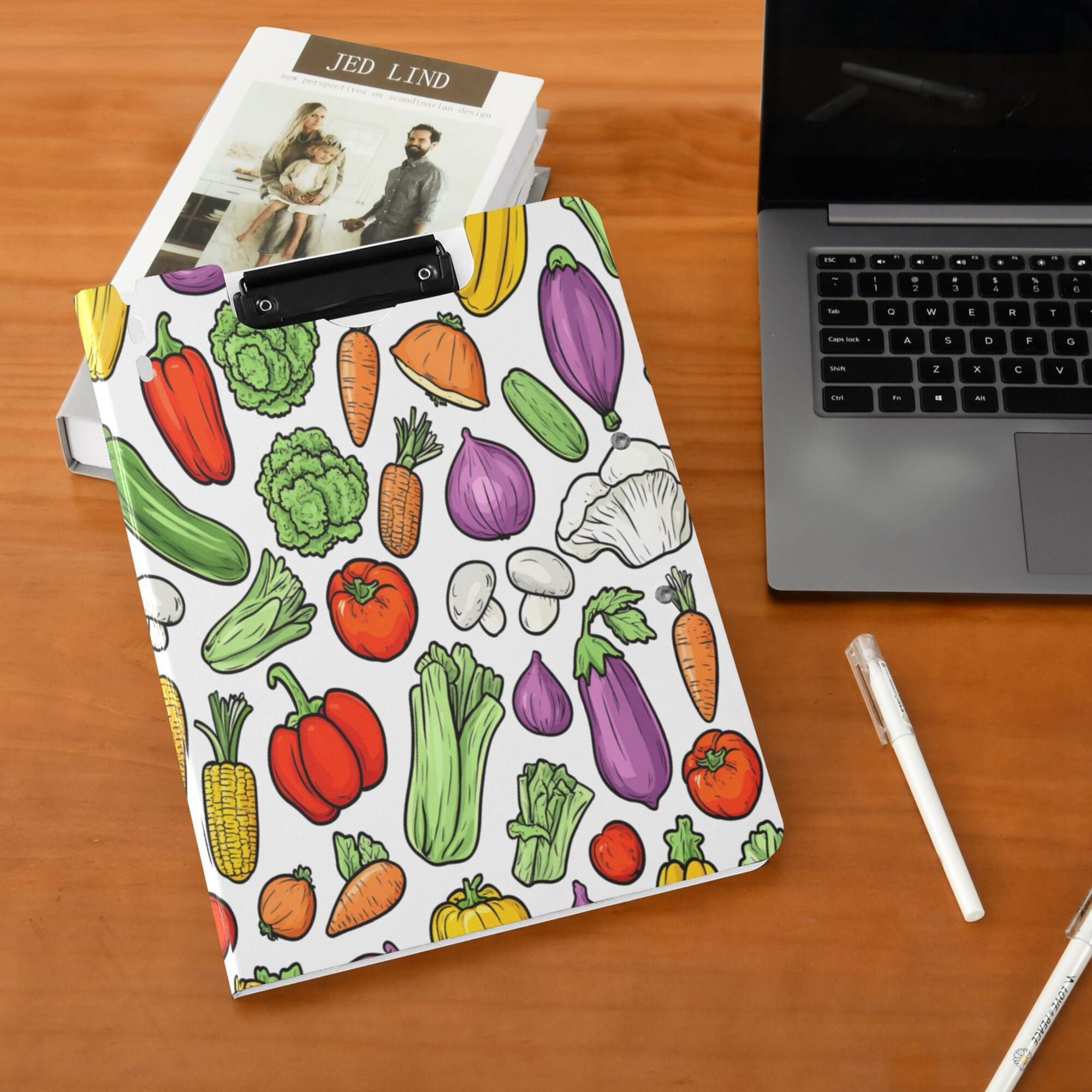 FORMRS A4 Clipboard Folder with Pen Holder Horizontal Foldable School Office Binder, Vegetables Pattern