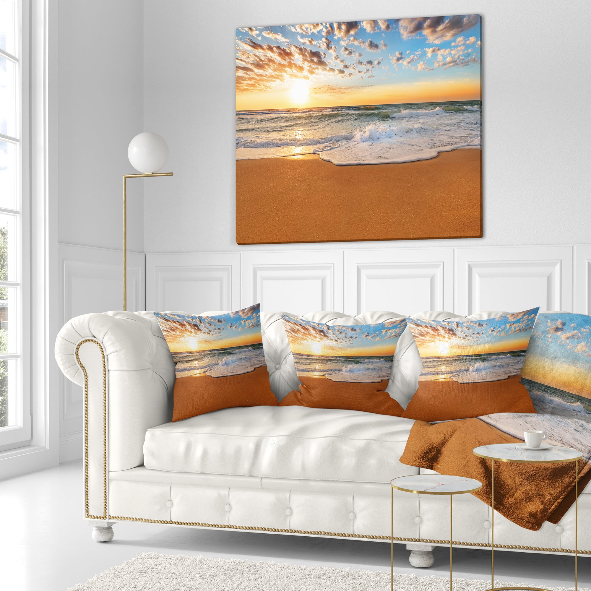 Designart Incredible Seashore under Cloudy Sky - Seascape Throw Pillow - 18x18