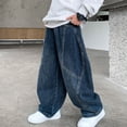 thumbnail image 5 of Spazoro Boys Denim Pants with Pockets, Loose Fit Elastic Waist Solid Color Heavyweight Wide Leg Seam Detail Baggy Jeans Street Bottoms Blue Size 14-15, 5 of 7