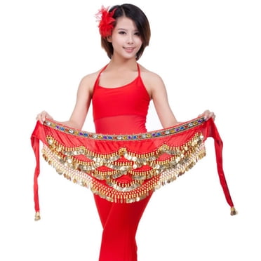 Gold Coin Belly Dance Hip Scarf Wrap Skirt - Women's Costume Accessory, Multi-Color Plaid