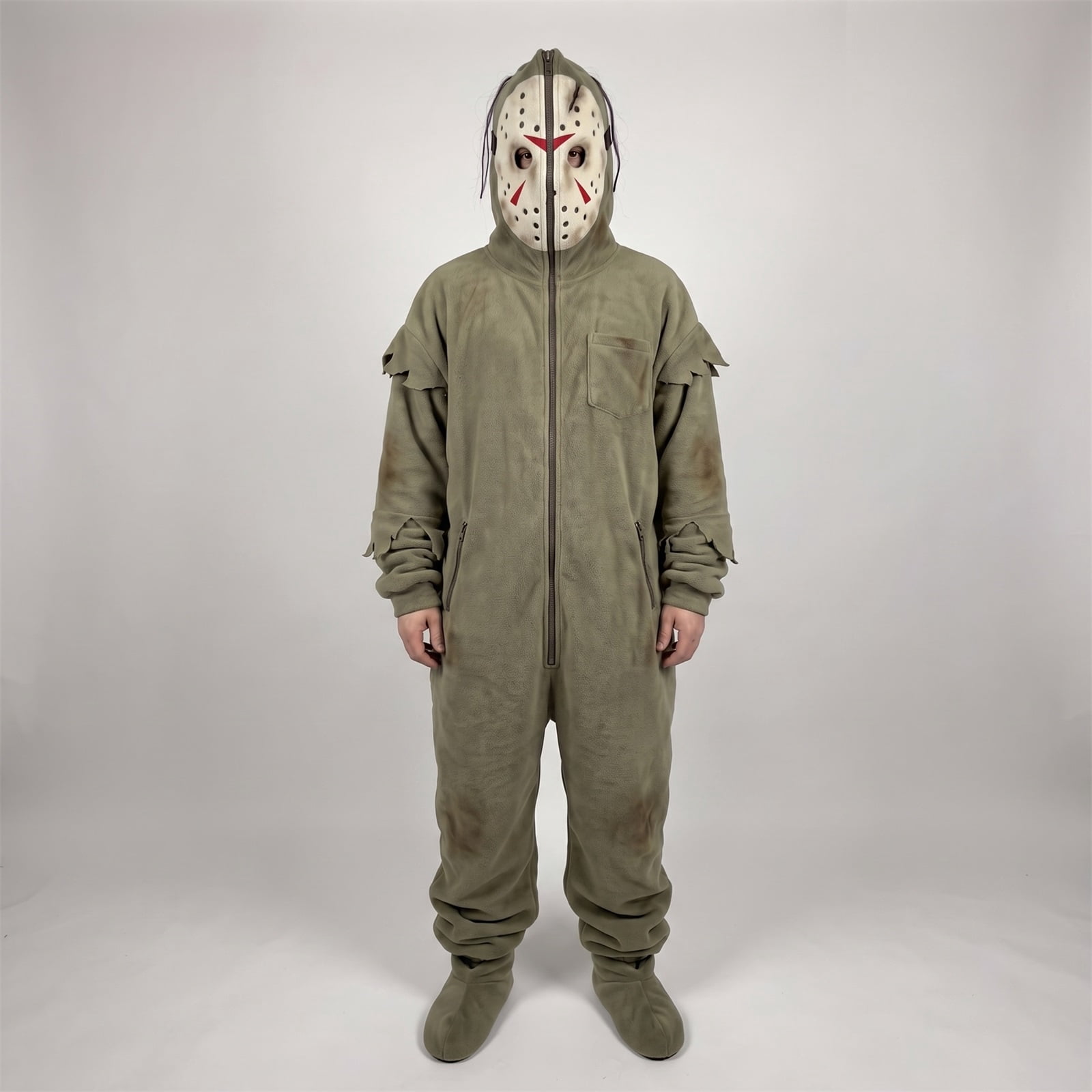【-Hippowk】　goo night suit M、Lサイズ　セット Olive Green Full Body Jumpsuit with Spooky Hockey Mask & Tassels