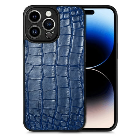 for iPhone 13 Pro Max Case for Men Women, Vintage Crocodile Synthetic Leather Cover, Classic Fashion Shockproof Protective Phone Case Cover for iPhone 13 Pro Max 6.7 inch - Blue