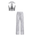 thumbnail image 3 of inlzdz Girls Hip Hop Street Dance Outfit Set Metallic Crop Tops with Sequins Pants Party Club Streetwear Silver 10, 3 of 5
